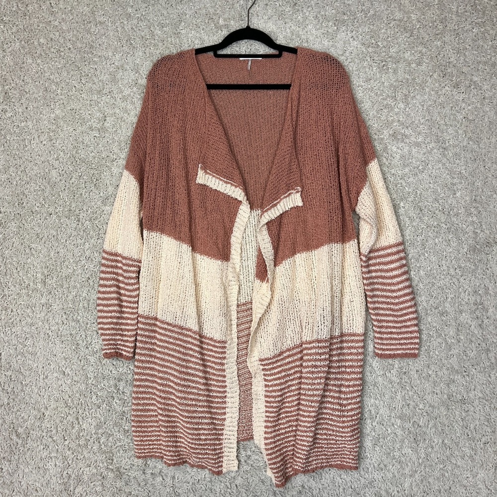 Stitch Drop Cardigan Sweater Womens Medium Pink Open Knit Drapy Layer Casual